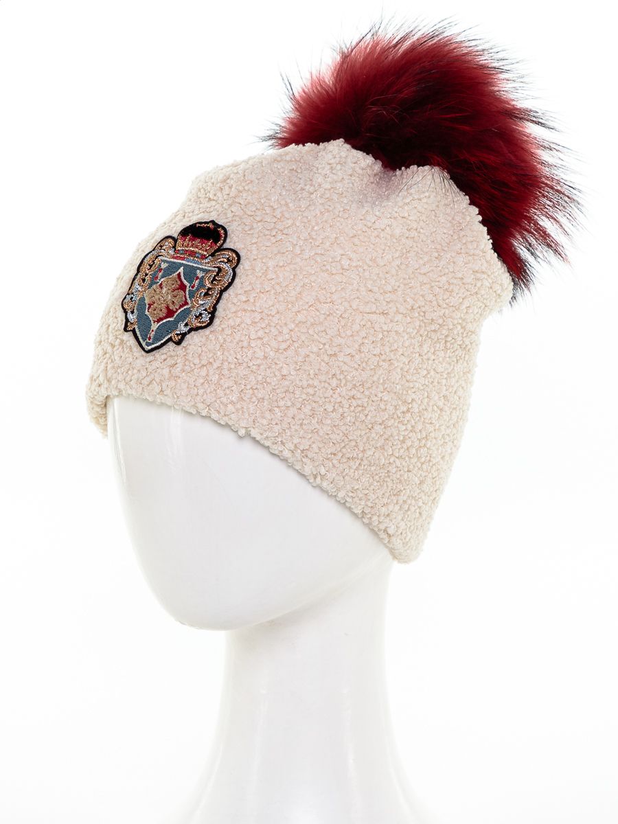 Бавария помпон шапочка 020/1 трикотаж барашек на фл.п. молочный р-р 54-55