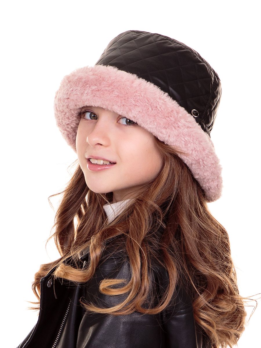 Анита лого VIP шляпка термостежка на фл.п. черный + экомех кёрли бордовый р-р 54-55