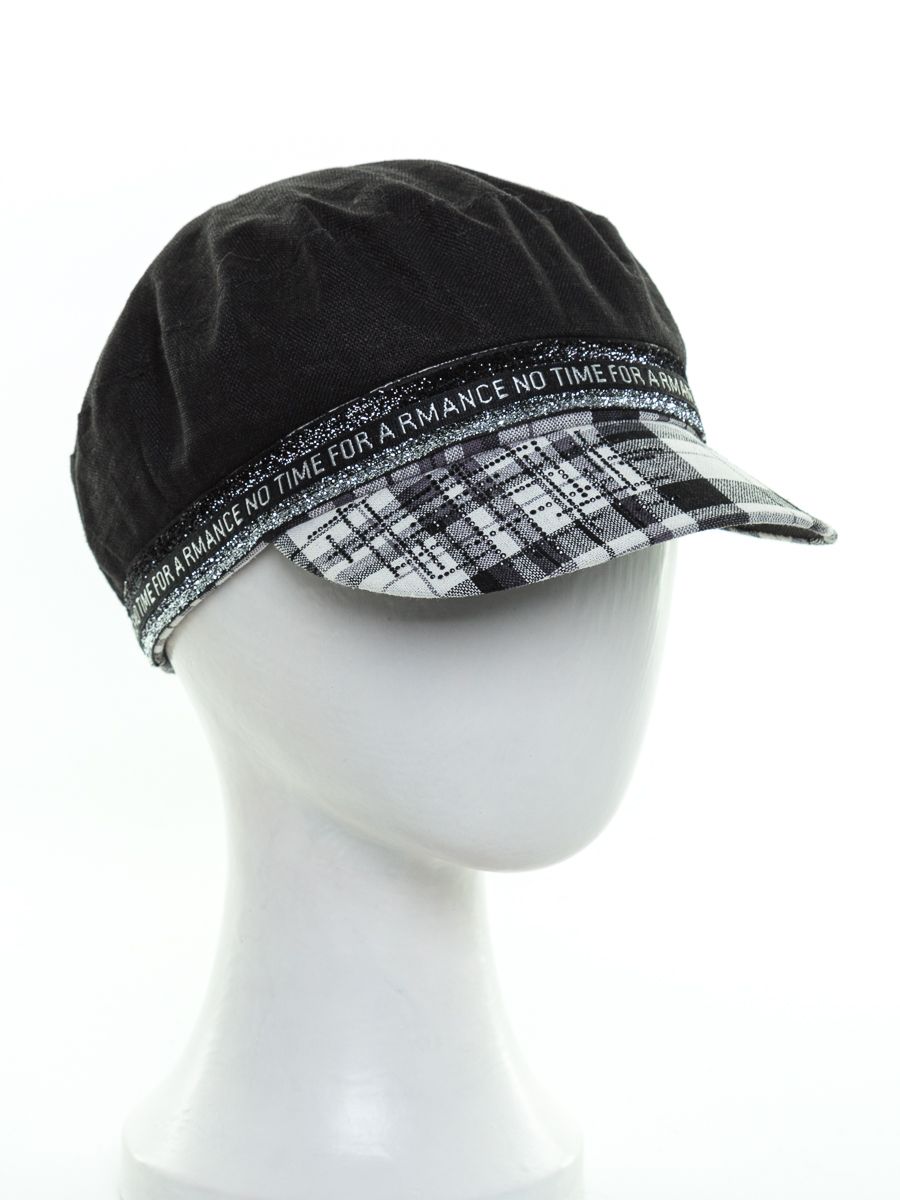 Дина кепка лен черный + черно - белая клетка