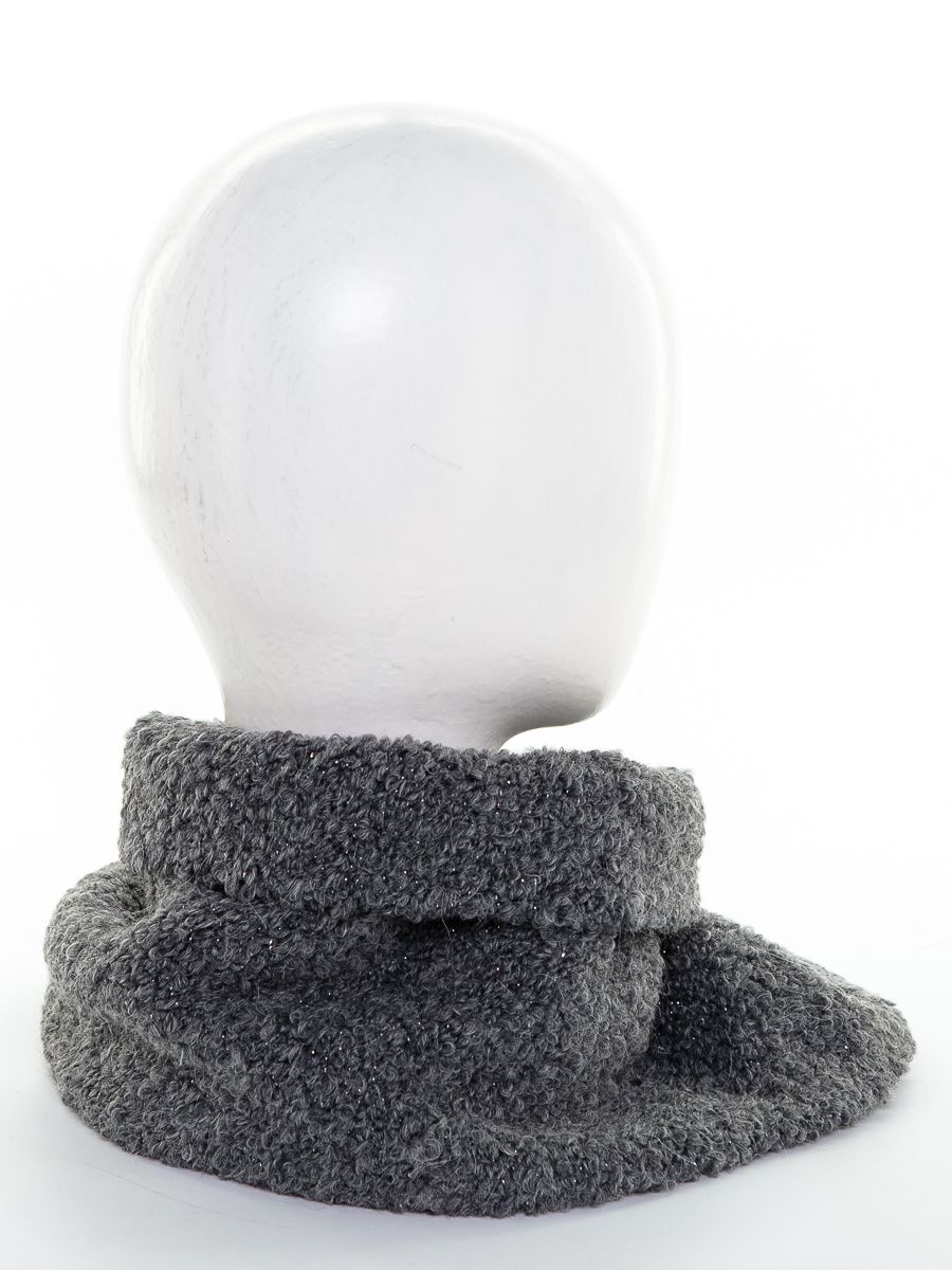 Шарф - воротник 070 шерсть букле люрекс серый