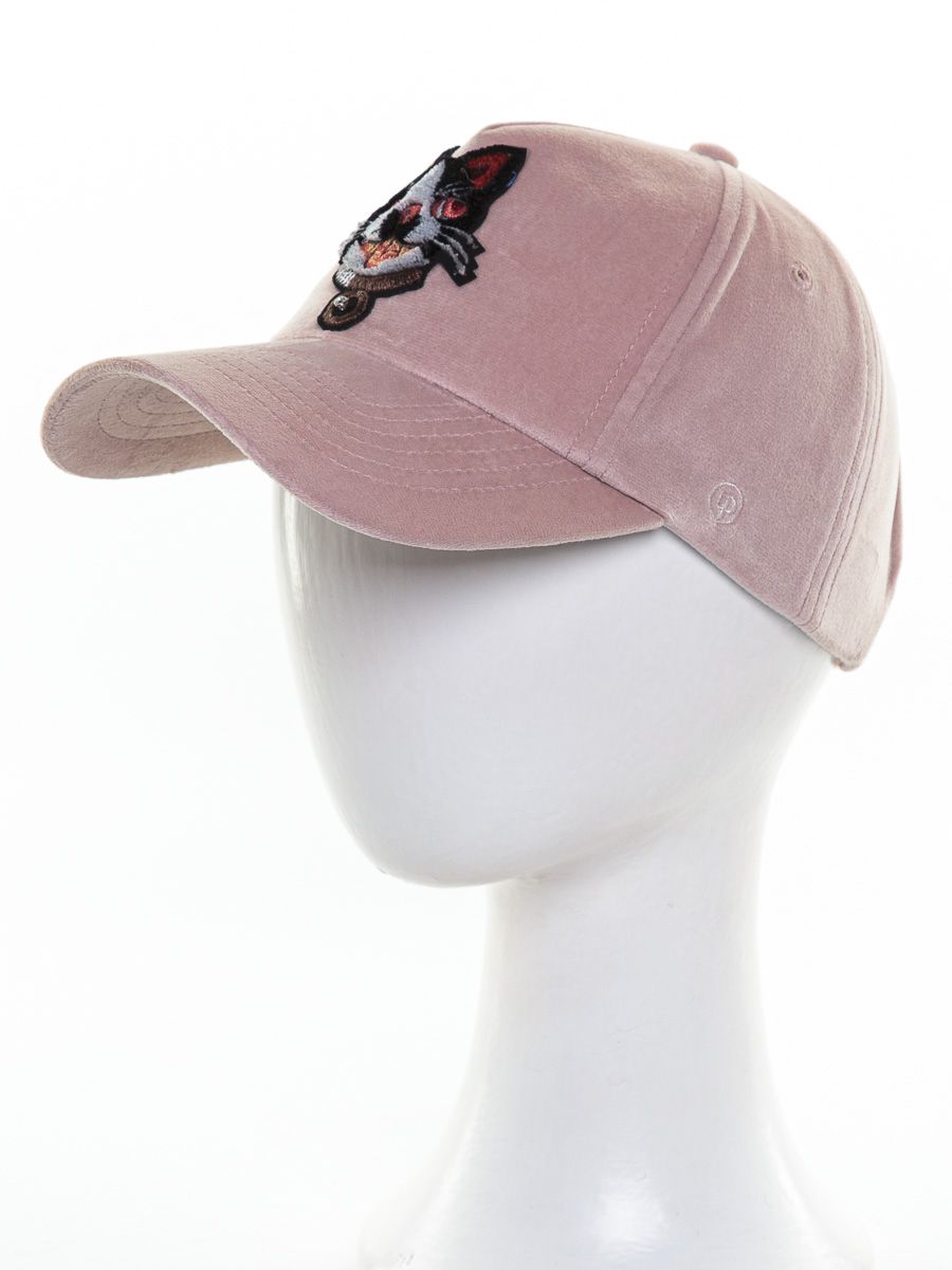 Шеврон кот бейсболка велюр розовый р-р 53-54