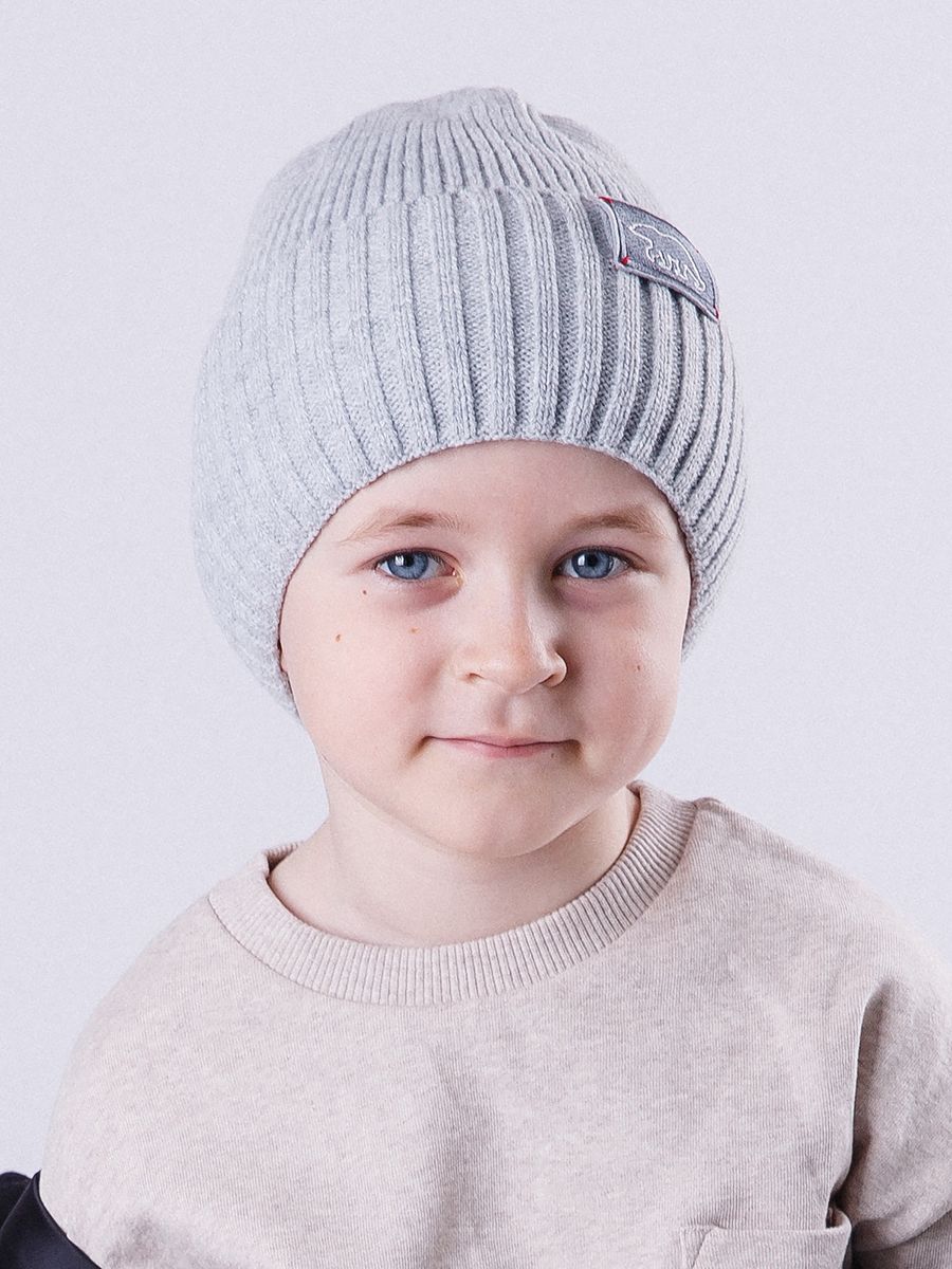 Медведь мини шеврон kids VIP шапочка АБ вязка серый р-р 52-54