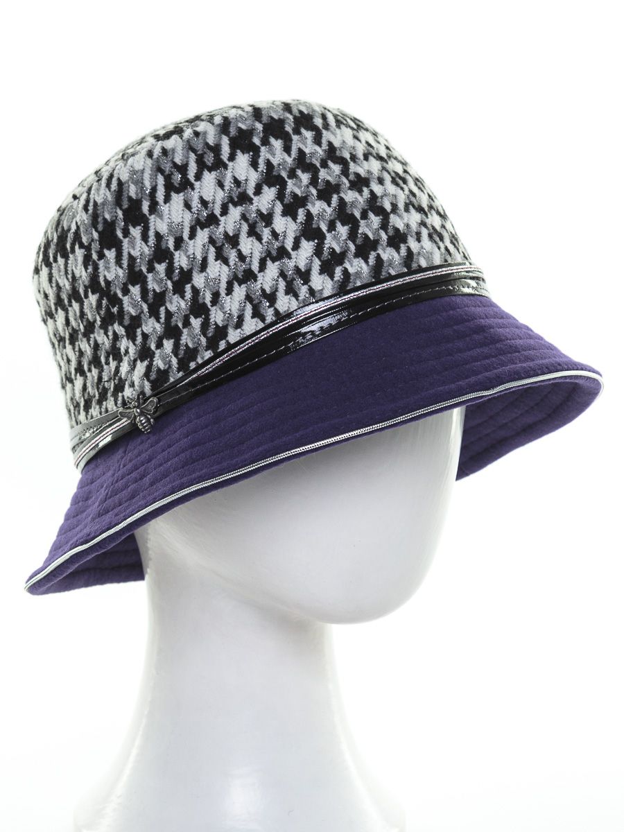 Диана ремешок шляпка ткань клетка пье - де - пуль на фл.п. черно - белый + кашемир фиолетовый
